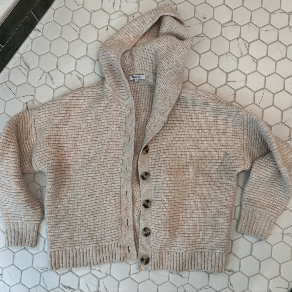Madewell Cozy Hooded Button-Up Cardigan in Cream